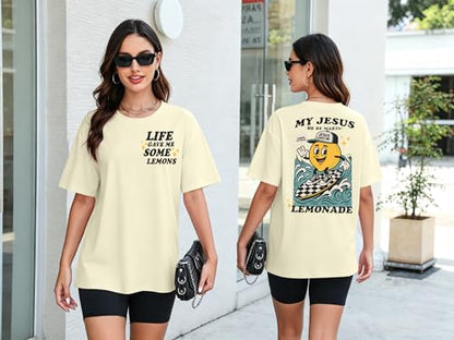 Rooted in Christ Shirt Christian Shirts for Women Jesus Oversized Tshirt - color: Beige Jesus, size: Medium