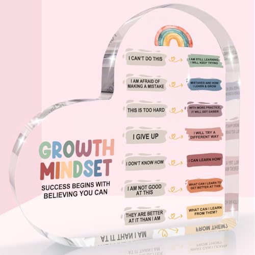 Growth Mindset Heart Shaped Acrylic Sign, Mental Health Therapy Decor - color: Growth Mindset