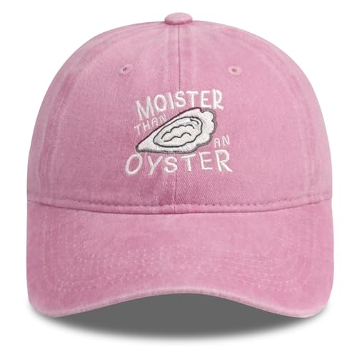 Funny Vintage Baseball Cap, Adjustable Cotton Embroidered Hat for Men Women, Retro Humor Gift Trucker Caps - color: Moister Than an Oyster - Pink