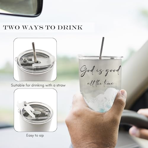 Coastal Beach Christian 20oz Travel Coffee Mug Tumbler, Christian Gifts for Women Men, God Is Good All the Time Bible Verse Stainless Steel Tumbler with Lid and Straw - color: good