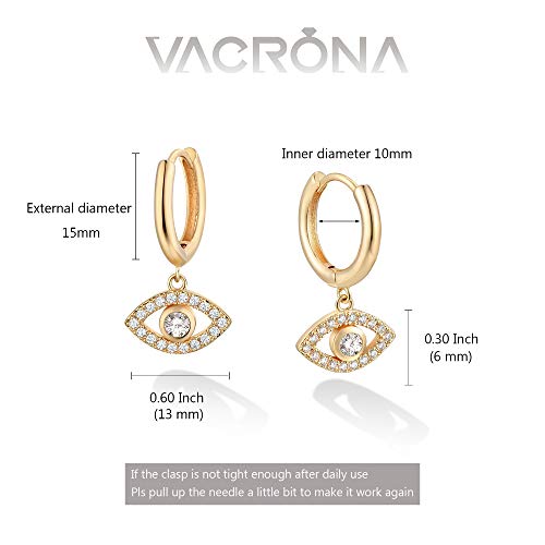 VACRONA Gold Heart Hoop Earrings Huggie Earrings for Women 14k Gold Plated Small Hoops Earrings - color: White Evil Eye
