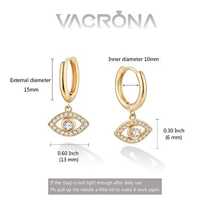 VACRONA Gold Heart Hoop Earrings Huggie Earrings for Women 14k Gold Plated Small Hoops Earrings - color: White Evil Eye
