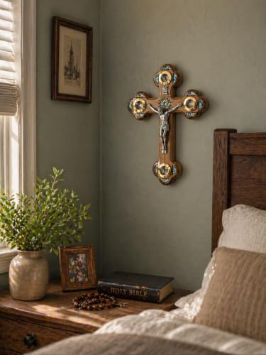 iHoly Land Crafts Catholic Wall Crucifix, Mother of Pearl & Relics, 11"x 7" - size: 11"L x 7"W