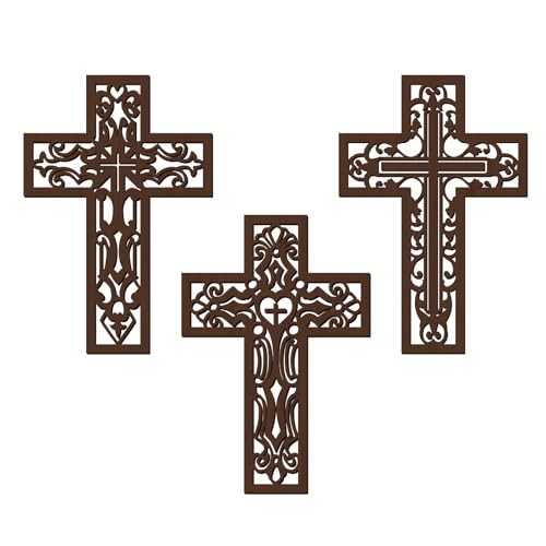 Bnesi 3 Pcs Wooden Cross Wall Decor, Carved Religious Crosses for Wall