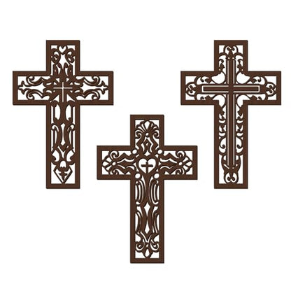 Bnesi 3 Pcs Wooden Cross Wall Decor, Carved Religious Crosses for Wall