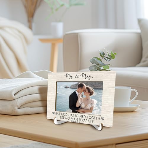 Christian Wedding Picture Frame 4x6, Mr and Mrs Mark 10:9 Bible Verse Photo Frame, Christian Wedding Gifts for the Couple, Just Married Gifts