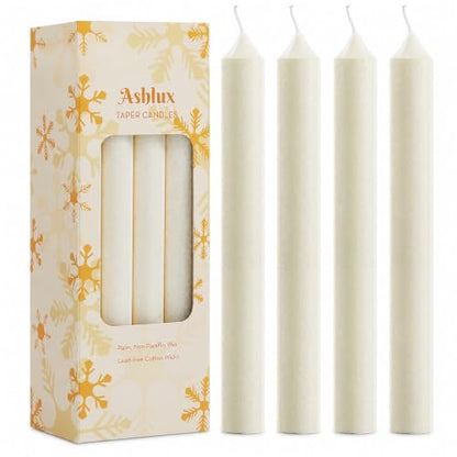 Ashlux 12 Pack Taper Candles, 10 Inch Unscented Palm Candlesticks Dripless - color: Ivory