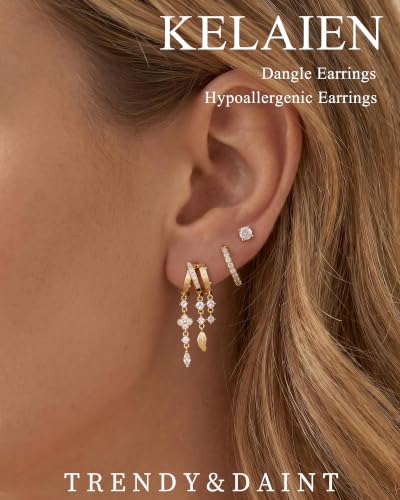 Dangle Gold Earrings for Women Trendy Triple Huggie Chain Earrings - color: Gold 5