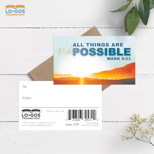 Pass It On Scripture Cards, Sunrise, All Things are Possible, Mark 9:23, Pack of 25 — Inspirational Bible Verse Wallet Cards, Devotional, Bible Study - Small Christian Greetings for Encouragement - color: All Things are Possible