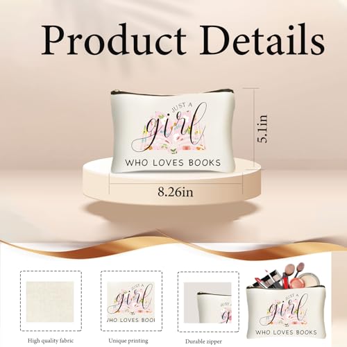 DHQH Canvas Book Tote Bag with Makeup Bag for Women, Book Lover Birthday Gifts, Aesthetic Book Tote Bag Reusable Bag for Librarian, Readers, Bookish Christmas Gifts - style: Books Baga