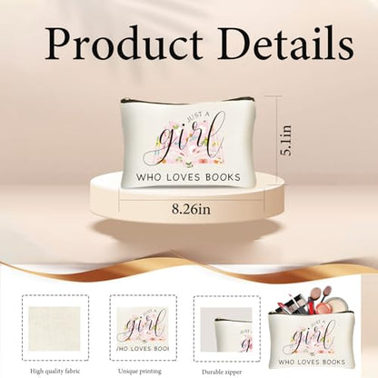 DHQH Canvas Book Tote Bag with Makeup Bag for Women, Book Lover Birthday Gifts, Aesthetic Book Tote Bag Reusable Bag for Librarian, Readers, Bookish Christmas Gifts - style: Books Baga