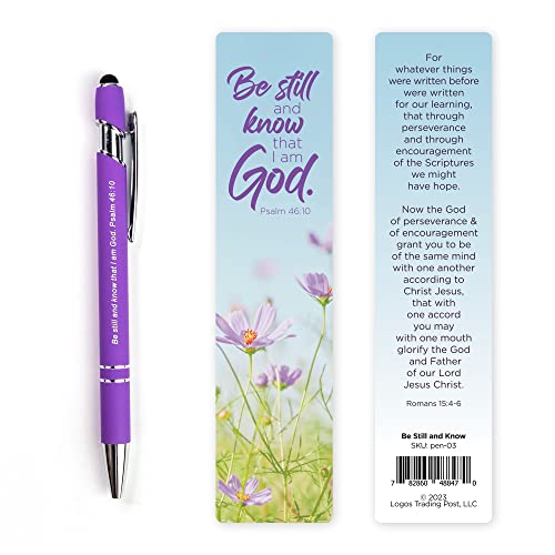 Logos Trading Post Be Still and Know Bible Verse Pen with Bookmark - color: Purple