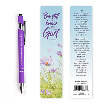 Logos Trading Post Be Still and Know Bible Verse Pen with Bookmark - color: Purple
