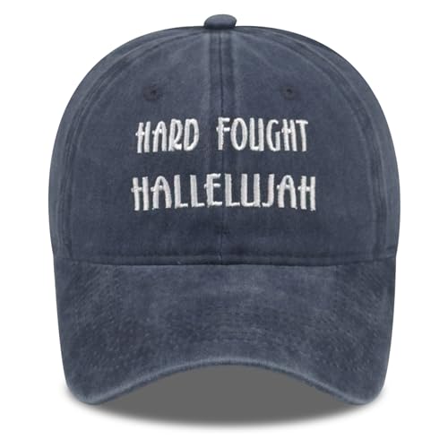 Funny Vintage Baseball Cap, Adjustable Cotton Embroidered Hat for Men Women, Retro Humor Gift Trucker Caps - color: Hard Fought Hallelujah - Navy Blue