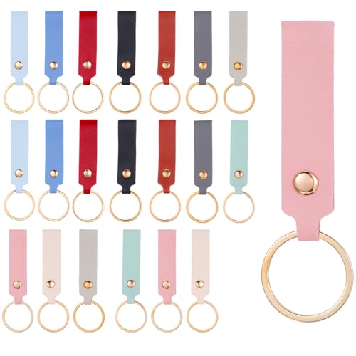 20Pcs PU Leather Keychain Blanks, Rectangular Leather Keychain Blanks with Keychain Rings, Key Fob Kit for DIY Engraving Key Chains Craft
