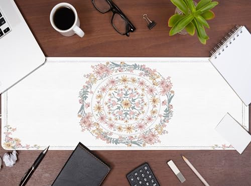 UTELKA Boho Mandala Desk Mat, Flroal Mouse Pad for Desk Large - color: Pink Boho Flroal, size: 31.5L x 11.8W inches