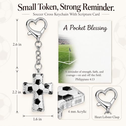Sports Gifts for Teens, Acrylic Sports Cross Keychain with Prayer Card - color: Soccer
