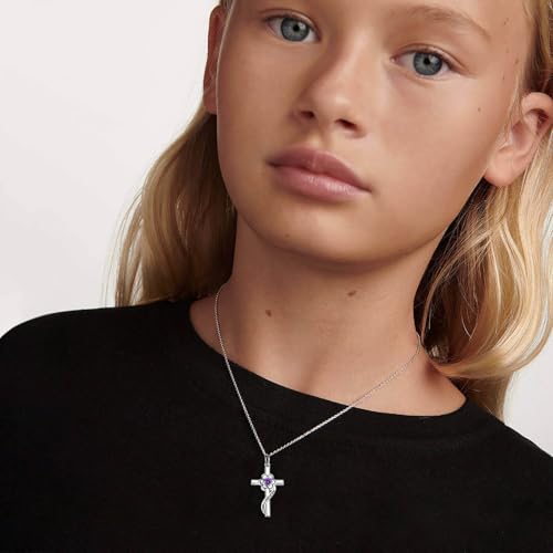 I am a Child of God Necklace - 925 Sterling Silver Birthstone Flower Cross Pendant Religious Jewelry Baptism First Communion Confirmation Gifts for Girls - style: Jun