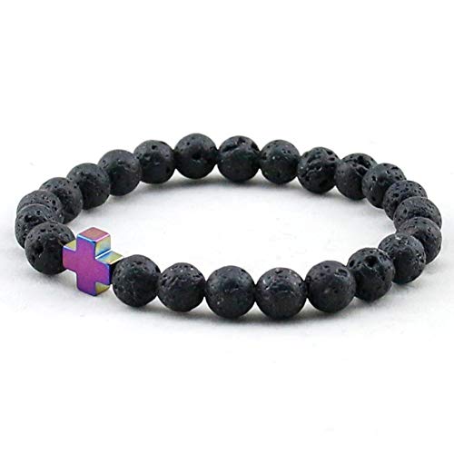 Softones 4PCS Cross Beads Bracelet for Men Women 8mm Healing Lava Stone Stretch Bracelets,7.5" - color: C:4Pcs a set