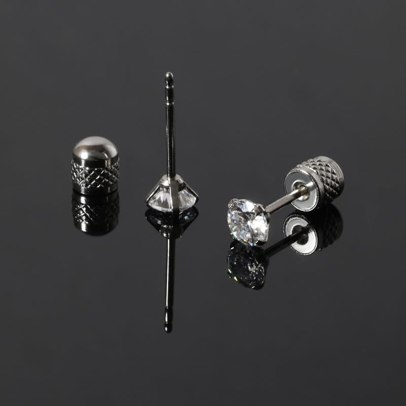 Titanium Earrings Push-in Threadless Flat Back Stud Earrings for Women Men, Cartilage Earring Hypoallergenic Cubic Zirconia Earrings Studs for Helix Tragus Piercing Jewelry - color: Silver-4mm