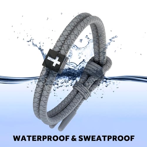 Silicone Christian Cross Braided Rope Bracelets for Men Women - color: Grey with Black Cross square