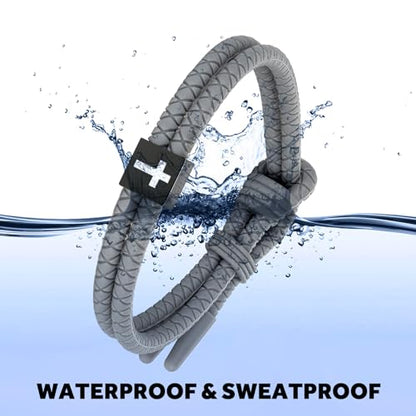 Silicone Christian Cross Braided Rope Bracelets for Men Women - color: Grey with Black Cross square