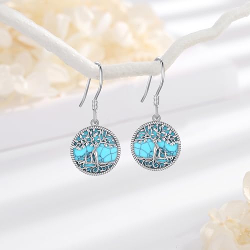Vito Moonstone Turquoise Drop Earrings for Women, 925 Sterling Silver Hooks - style: Turquoise Tree-2
