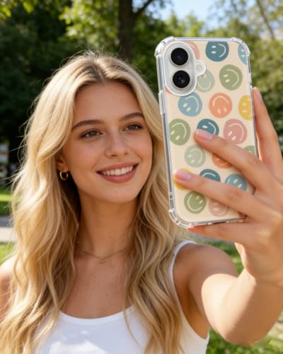 Cute Colorful Smile Face Phone Case Compatible with iPhone 17, Happy Face Phone Cover for iPhone 17 - color: Colorful Smile Face