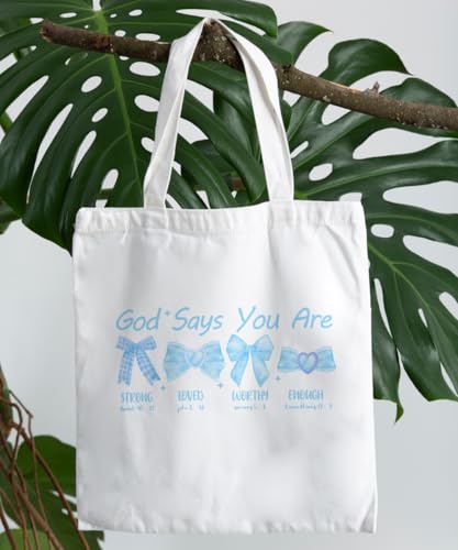 Coquette Bow Bible Canvas Tote Bag for Women Teens Teen Girls, Pink Bow Girls Tote Bag, Coquette Gifts - color: Blue Christian Bow