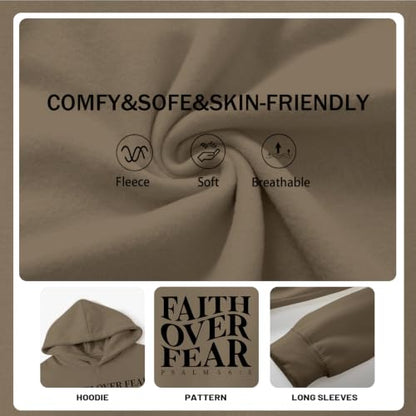 Faith Over Fear Christian Hoodies for Men Religious Jesus Hoodie Bible Verse Graphic Sweatshirt Fleece Pullover - color: Coffee, size: Medium