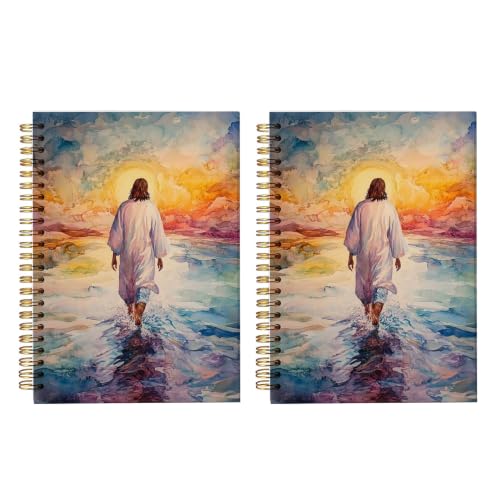 bitCNYJesus Walking on Water Notebook Set, Christian Spiral Journals 857 - color: Sunrise Religious Faith