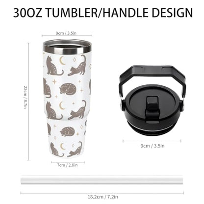 30 oz Cat Travel Mug with Handle and Straw, Cute Aesthetic Kitten Pattern Stainless Steel Vacuum Insulated Tumbler, Water Bottle, Funny Cat Lover Gifts for Women - color: cat travel mug