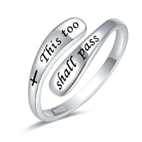 925 Sterling Silver Inspirational Adjustable Rings - Personality Encouragement Jewelry Gift For Women - style: This too shall pass