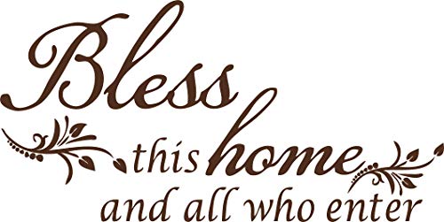 Brown 22'' X 10'' Bless This Home and All who Enter - Vinyl Wall Decal Entryway Living Room Décor Art Letters Quotes Stencil - color: Brown, size: 22'' X 10''