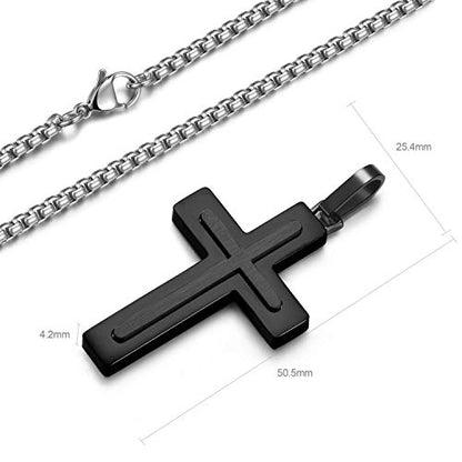 Men's Stainless Steel Cross Necklace,Two-Tone Black & Blue Carbon Fiber Pendant - Included Gift Box - style: Black & Dark Grey XL003