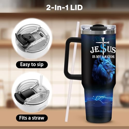 Christian Gifts for Men, 40 oz Religious Tumbler with handle, Child of God, Jesus is My Savior Double Walled Insulated Coffee Mug, Spiritual Man of Faith Fathers Day Birthday Gift for Dad Husband - color: Religious-D-318-X