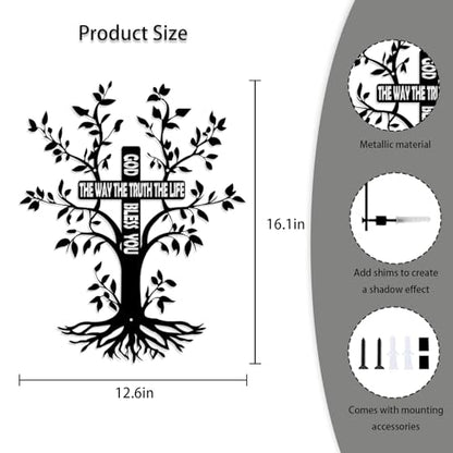 Harikikochuu Jesus Cross and Tree of Life Metal Wall Art, Christian Wall Decor Inspirational Home Decor for Living Room, Bedroom, Church. (Size:16.1 * 12.6in)
