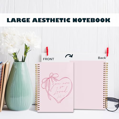 BearCake Coquette Pink Bow Christian Notebook Journal, Christian Gifts for Women, You Are So Loved Bible Journaling Prayer for Women, Preppy Aesthetic Hardcover Spiral Notebook 5.5x8.3 - color: white Bible-3:16
