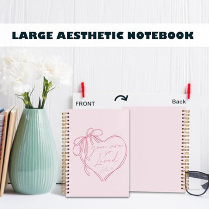 BearCake Coquette Pink Bow Christian Notebook Journal, Christian Gifts for Women, You Are So Loved Bible Journaling Prayer for Women, Preppy Aesthetic Hardcover Spiral Notebook 5.5x8.3 - color: white Bible-3:16