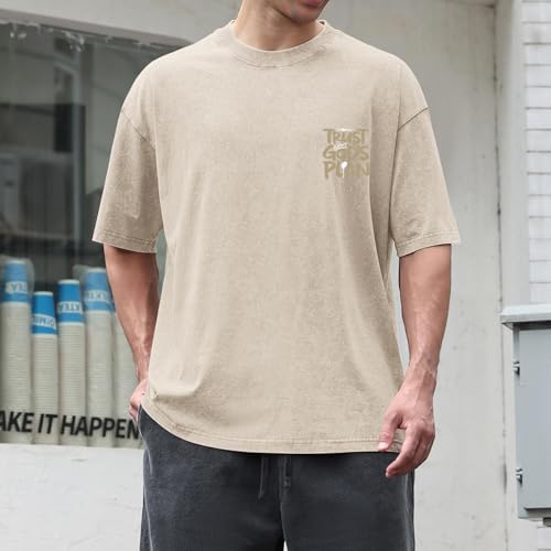 BINTEHGS Oversized Christian T Shirts for Men Jesus Trust Gods Plan Shirt - color: Apricot, size: Small