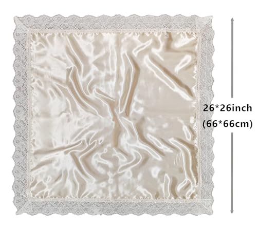 26'' lap scarf silk feeling fabric lap scarves with lace trims lap handkerchief lap covers lap skirts for women in church - color: Beige