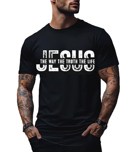 Christian Shirts for Men：Faith Cross Printed T-Shirts Christian Jesus Faith Shirts Holy Bible Tees - color: Black, size: Medium