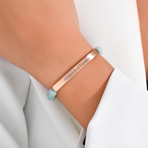 Inspirational Christian Bracelet for Women, 18K Gold Plated Bible Verse Jewelry with Amazonite Beads, Religious Faith Gift for Mom, Daughter, Sister, Friend - color: Always And Forever-Amazonite Rose Gold