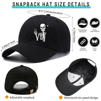 Baseball Cap for Men Cotton Black Baseball Hat for Mens Snapback Hats Trucker Dad Hat Snap Back Flat Bill Men's Caps - color: Biye Skull