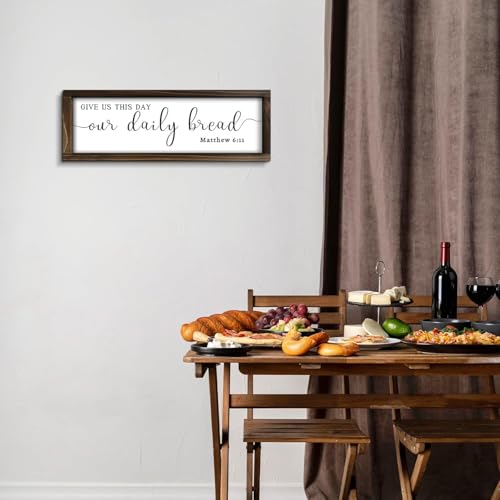 Kercan Give Us This Day Our Daily Bread Sign, John 6:11 Kitchen Decor, Bless This Home Rustic Farmhouse Wall Art, 16.5x5.5 Inches