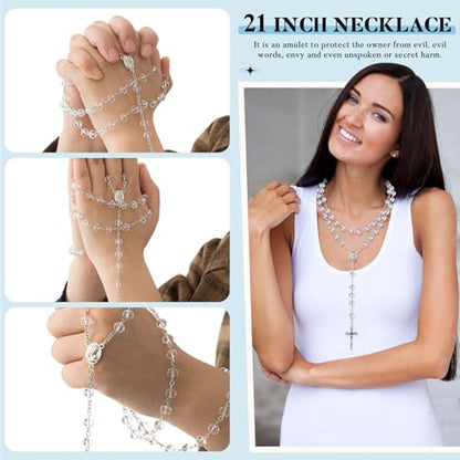 ROCEEI 12/24 Set Catholic Rosary Beads Necklace Bulk - color: Transparent