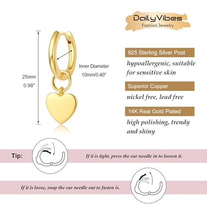 DAILY VIBES Cute Butterfly Star Cross Heart CZ Dangle Earrings for Women - color: Gold Mini Heart