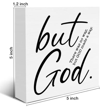 But God Wood Box Sign Christian Scripture Bible Verse Decorative Desk Sign Inspirational Home Prayer Room Shelf Tabletop Decor 5 X 5 Inches