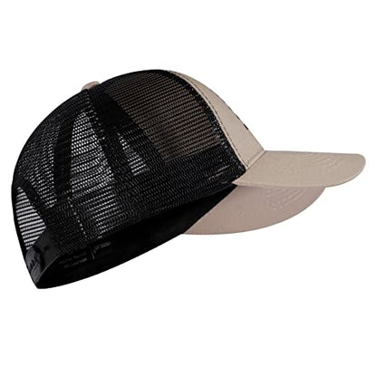 Baseball Cap, American Flag Trucker Hat for Men Women, Breathable Adjustable Fit Outdoor Mesh Snapback Hats - color: Khaki/Black Flag