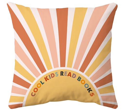 Voatok Boho Sunshine Classroom Pillow Covers 18x18, Boho Cool Kids Read Books Decorative Throw Pillow Covers Pillowcases Decorations for Library Reading Room Classroom Sofa Bed Couch Decor - color: Books-1